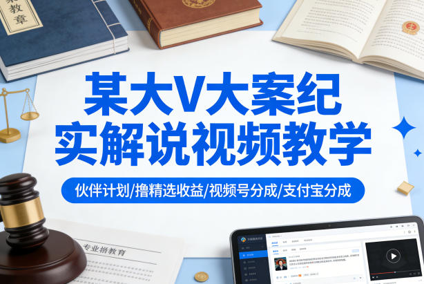 某大V大案纪实解说视频教学，可做伙伴计划、撸精选收益，视频号和支付宝分成计划均可-小二项目网