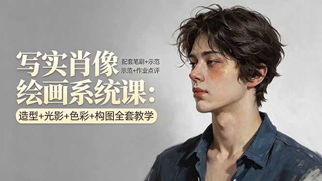 （17967期）写实肖像绘画系统课：造型+光影+色彩+构图全套教学，配套笔刷+示范+作业点评-小二项目网