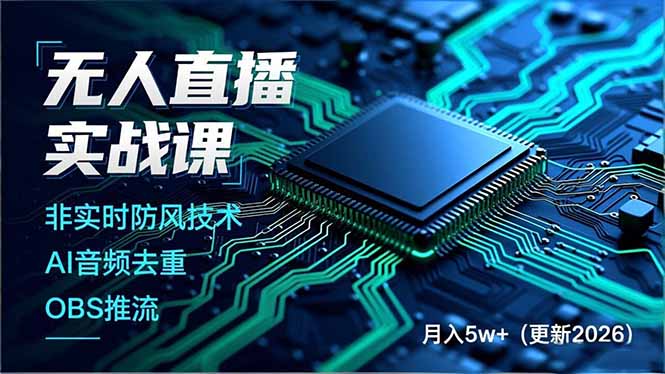 （17958期）无人直播实战课（更新4月），非实时防风技术、AI音频去重、OBS推流，建立技术壁垒，月入5w+-小二项目网