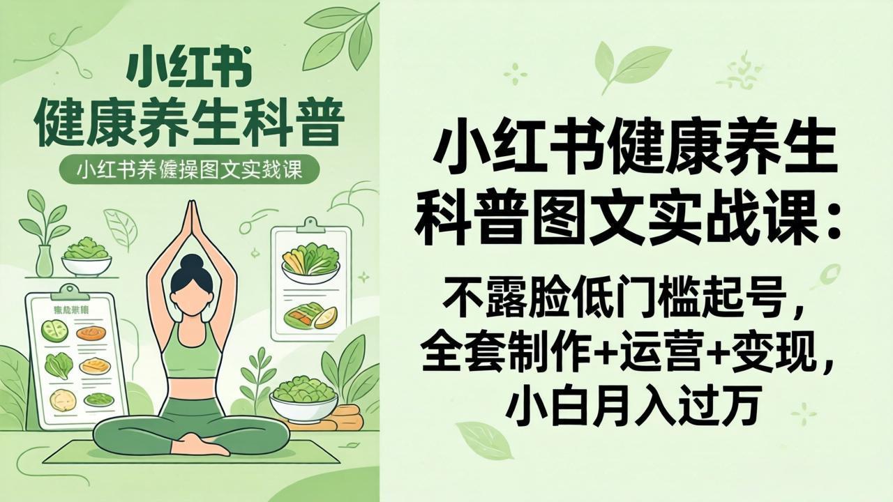 （18033期）2026小红书健康养生科普图文实战课：不露脸低门槛起号，全套制作+运营+变现，小白月入过万-小二项目网