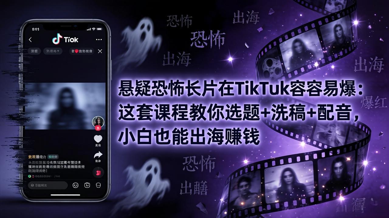 （18220期）悬疑恐怖长片在TikTok最容易爆：这套课程教你选题+洗稿+配音，小白也能出海赚钱-小二项目网