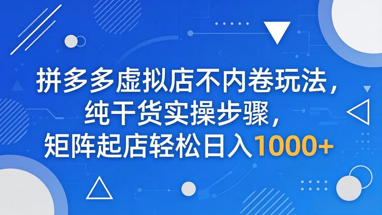 （18152期）拼多多虚拟店不内卷玩法，纯干货实操步骤，矩阵起店轻松日入 1000+-小二项目网