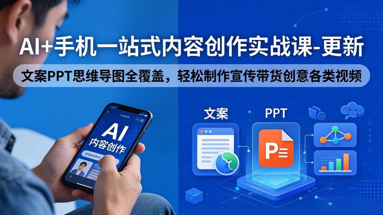 （18204期）AI+手机一站式内容创作实战课-更新，文案PPT思维导图全覆盖，轻松制作宣传带货创意各类视频-小二项目网