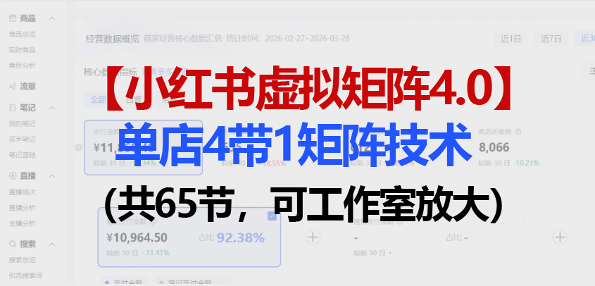 （18000期）小红书虚拟矩阵4.0技术：单店4带1矩阵（共65节，可工作室放大）-小二项目网