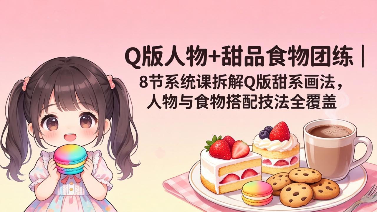 （18037期）Q版人物+甜品食物团练｜8节系统课拆解Q版甜系画法，人物与食物搭配技法全覆盖-小二项目网