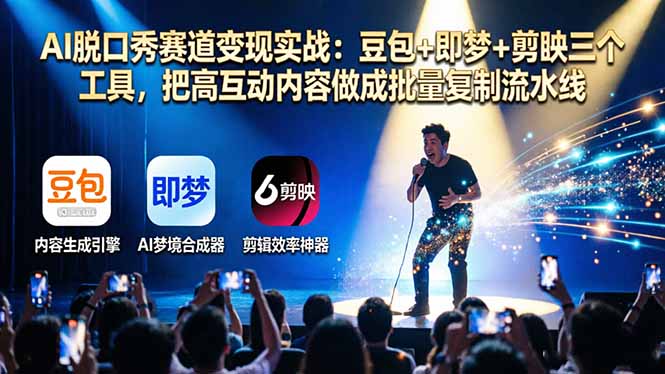 （17990期）AI脱口秀赛道变现实战：豆包+即梦+剪映三个工具，把高互动内容做成批量复制流水线-小二项目网