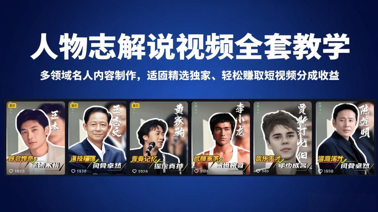 （18205期）人物志解说视频全套教学，多领域名人内容制作，适配精选独家，轻松赚取短视频分成收益-小二项目网