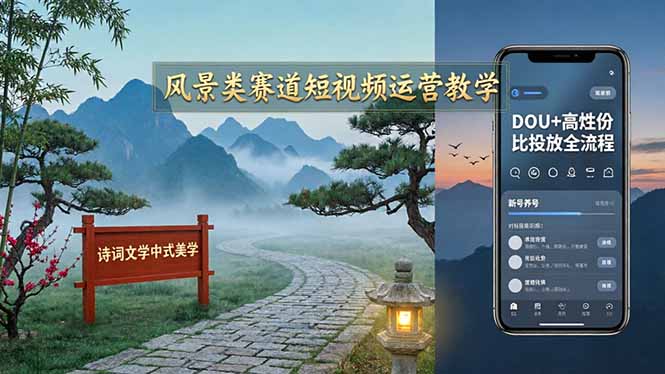 （17992期）风景类赛道短视频运营教学：诗词文学中式美学，新号养号对标账号定位，DOU+高性价比投放全流程-小二项目网
