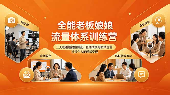 （18187期）全能老板娘流量体系训练营，三天吃透短视频引流、直播成交与私域运营，打造个人IP轻松变现-小二项目网