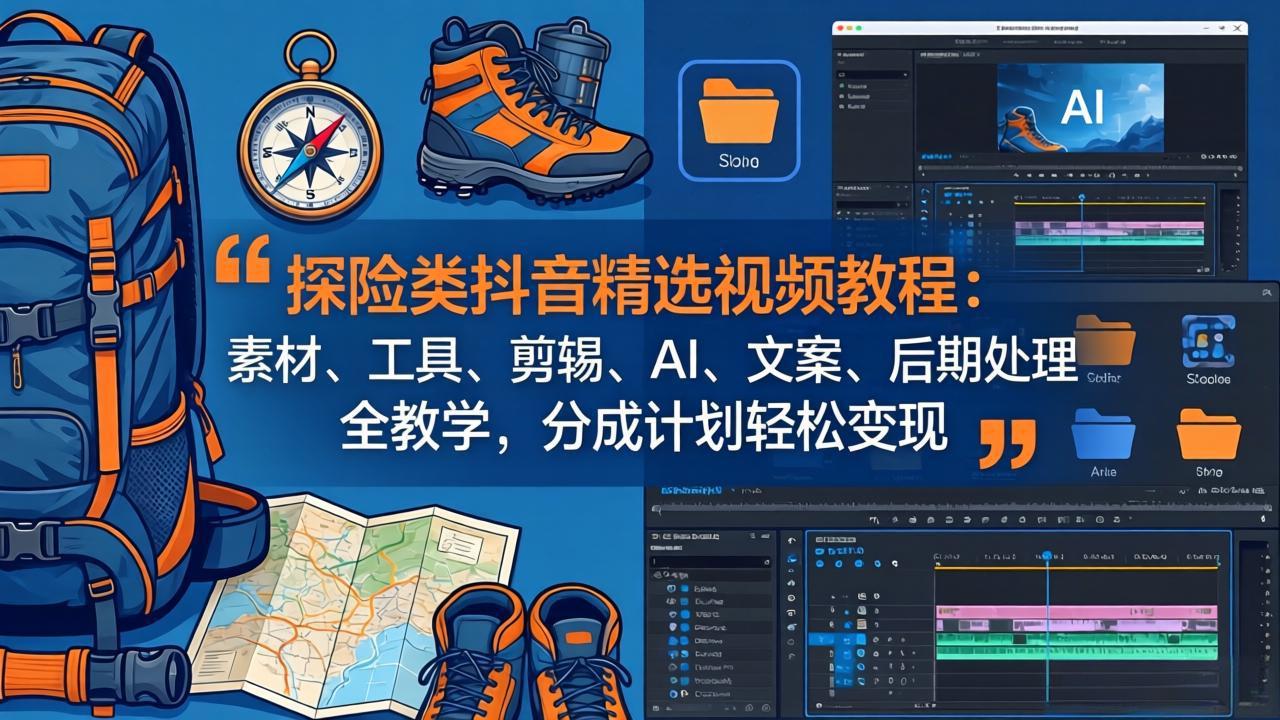 （17994期）探险类抖音精选视频教程：素材、工具、剪辑、AI、文案、后期处理全教学，分成计划轻松变现-小二项目网