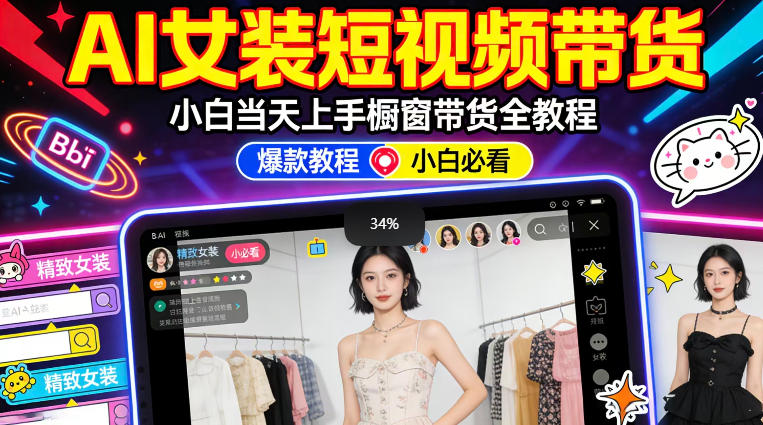 AI女装短视频橱窗带货：小白零门槛当天上手，高佣金爆款轻松賺！-小二项目网