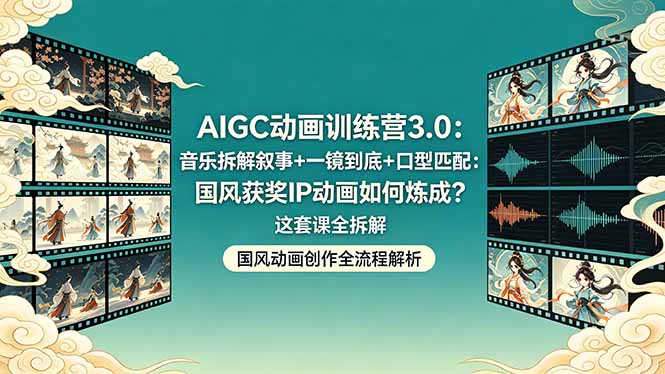 （18244期）AIGC动画训练营3.0：音乐拆解叙事+一镜到底+口型匹配：国风获奖IP动画如何炼成？这套课全拆解-小二项目网