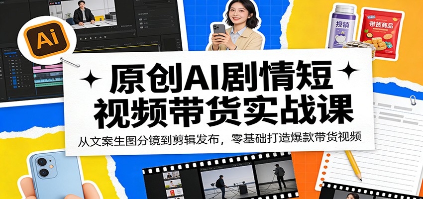 原创AI剧情短视频带货实战课：从文案生图分镜到剪辑发布，零基础打造爆款带货视频-小二项目网