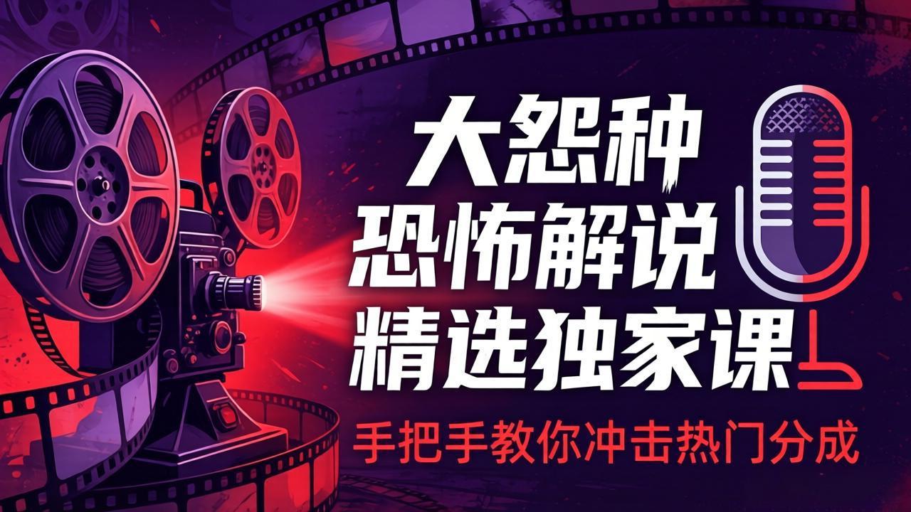 （17920期）大怨种恐怖解说精选独家课：电影下载+文案配音+片头封面，手把手教你冲击热门分成-小二项目网