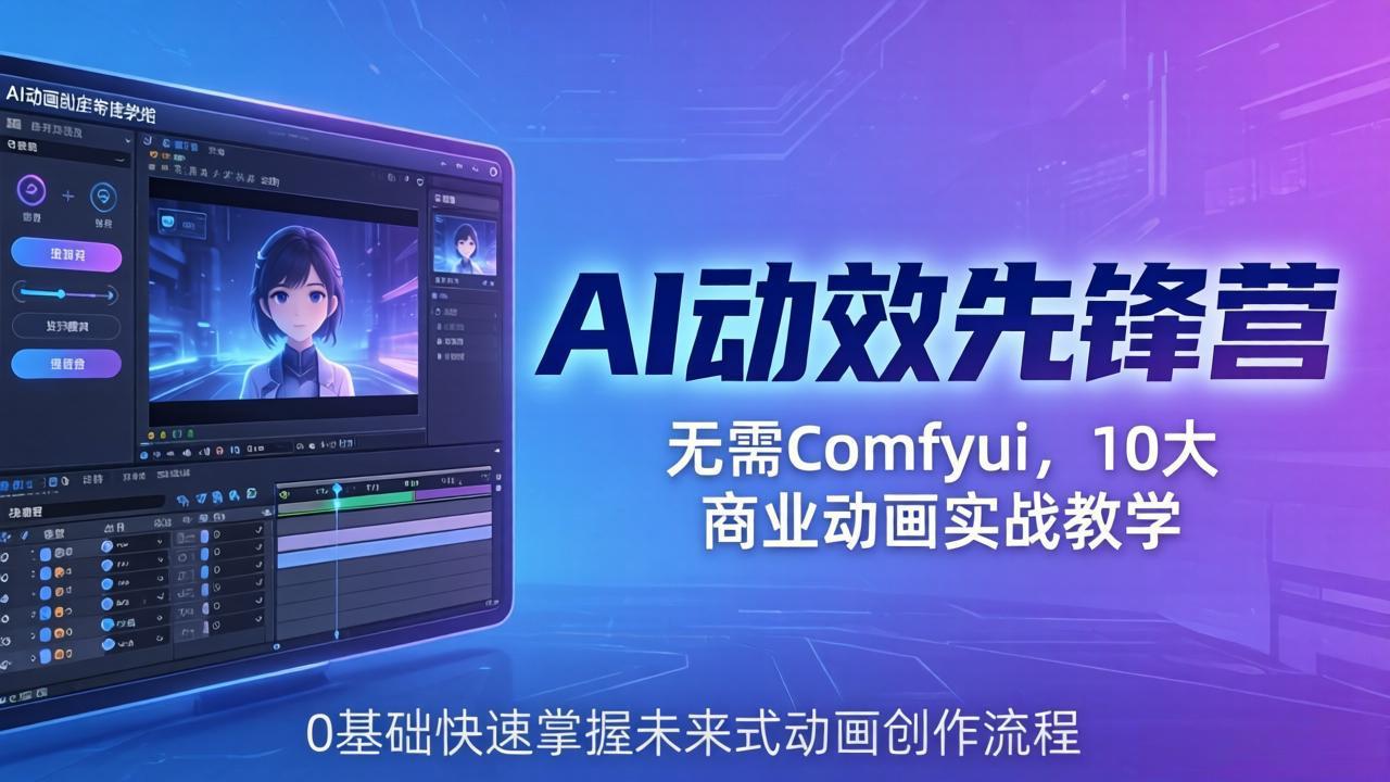 （18077期）AI 动效先锋营：无需Comfyui，10大商业动画实战教学，0基础快速掌握未来式动画创作流程-小二项目网