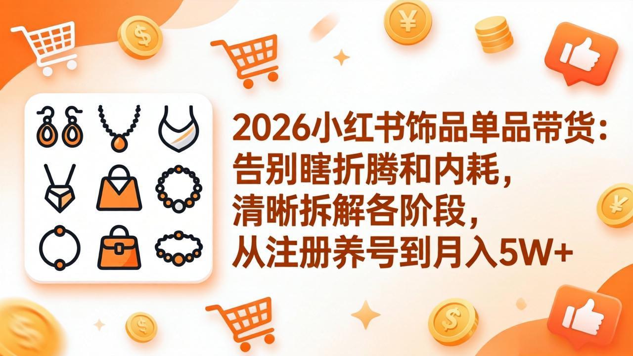 （17861期）2026小红书饰品单品带货：告别瞎折腾和内耗，清晰拆解各阶段，从注册养号到月入5W+-小二项目网