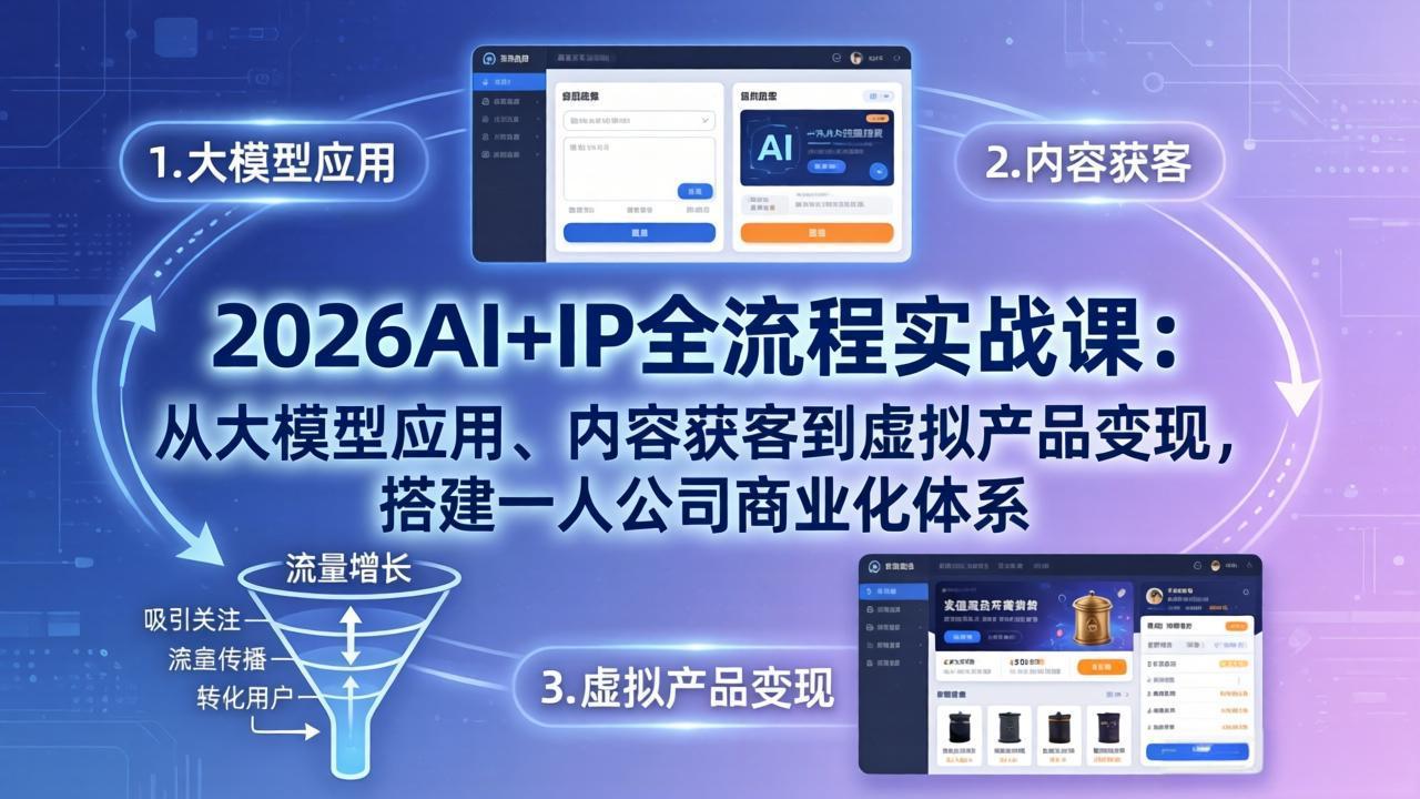 （17863期）2026AI+IP全流程实战课：从大模型应用、内容获客到虚拟产品变现，搭建一人公司商业化体系-小二项目网