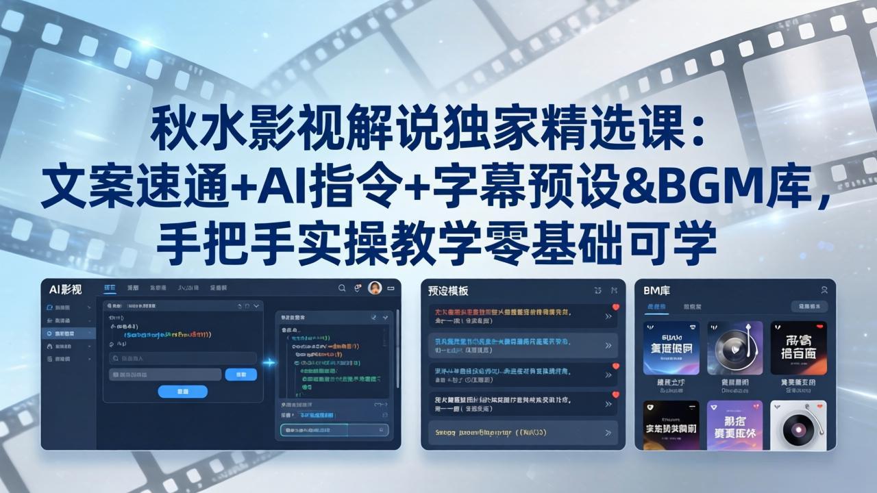 （18080期）秋水影视解说独家精选课：文案速通+AI指令+字幕预设+BGM库，手把手实操教学零基础可学-小二项目网