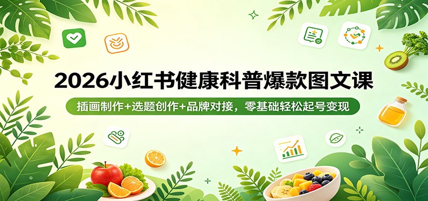 2026小红书健康科普爆款图文课：插画制作+选题创作+品牌对接，零基础轻松起号变现-小二项目网