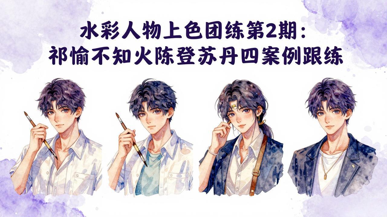 （17954期）水彩人物上色团练第2期：祁煜不知火陈登苏丹四案例跟练，手把手提升绘画能力-小二项目网