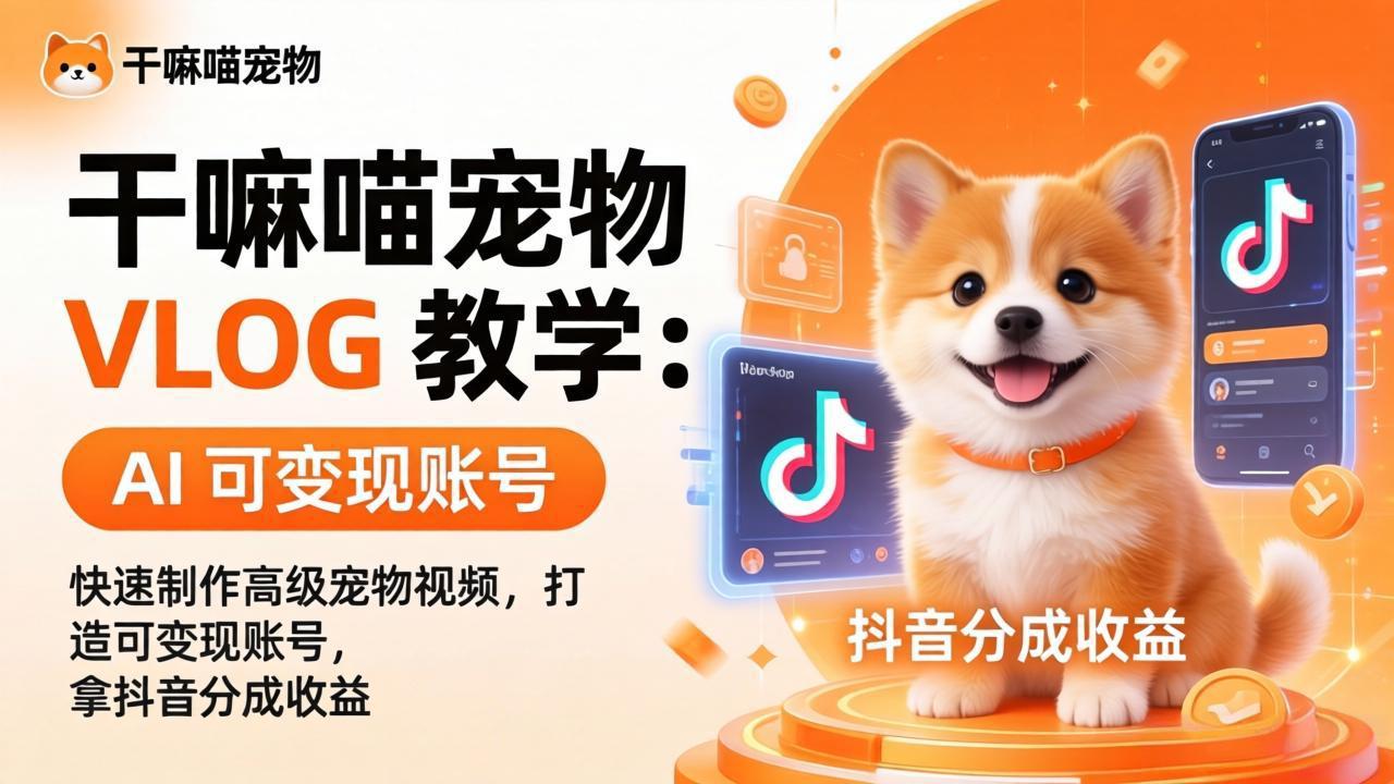 （17888期）干嘛喵宠物 VLOG 教学：AI 快速制作高级宠物视频，打造可变现账号，拿抖音分成收益-小二项目网