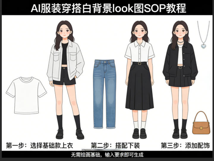 AI服装穿搭白背景look图SOP教程，不用会画画，提几句具体要求，AI就能还你一个奇迹-小二项目网