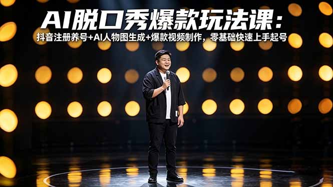 （18012期）AI脱口秀爆款玩法课：抖音注册养号+AI人物图生成+爆款视频制作，零基础快速上手起号-小二项目网