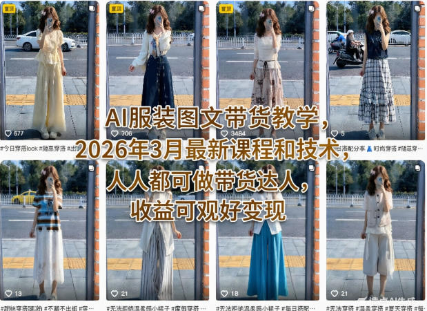 AI服装图文带货教学，2026年3月最新课程和技术，人人都可做带货达人，收益可观好变现-小二项目网