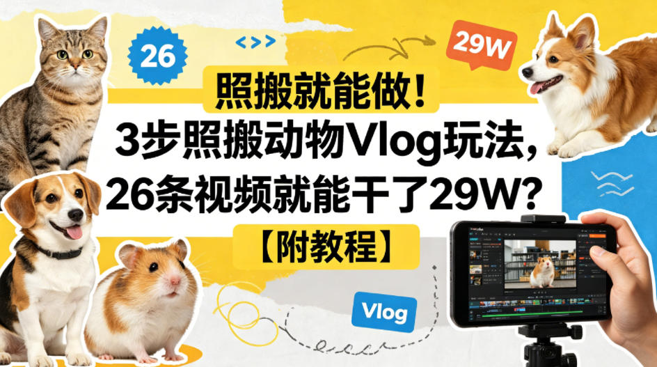 照搬就能做！3步照搬动物Vlog玩法，26条视频就能干了29W？【附教程】【赠coze一键生成工作流】-小二项目网