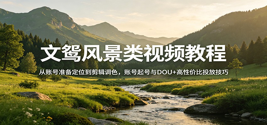 文鸳风景类视频教程：从账号准备定位到剪辑调色，账号起号与DOU+高性价比投放技巧-小二项目网