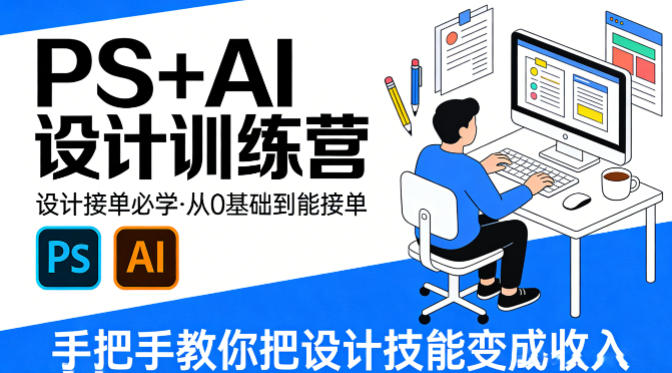 设计接单必学，PS+AI设计训练营，从0基础到能接单，手把手教你把设计技能变成收入-小二项目网