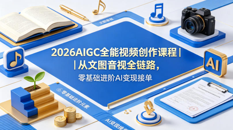 2026AIGC全能视频创作课程｜从文图音视全链路，零基础进阶AI变现接单-小二项目网