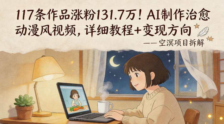 117条作品涨粉131.7W！AI制作治愈动漫风视频，详细教程+变现方向-小二项目网
