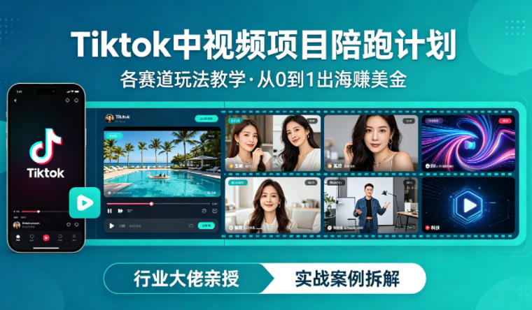 某大佬的Tiktok中视频项目陪跑，涵盖TK各个赛道玩法教学，从0到1出海賺美金-小二项目网
