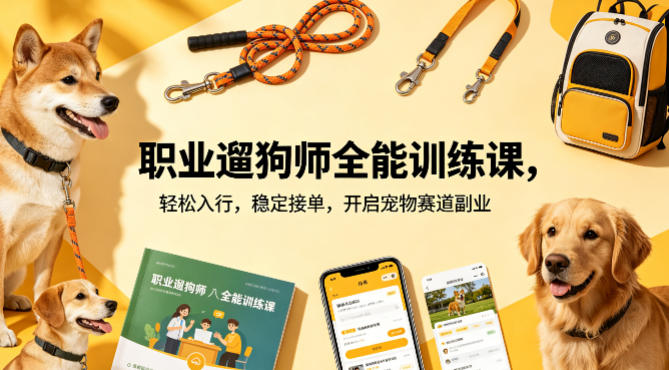 职业遛狗师全能训练课，轻松入行，稳定接单，开启宠物赛道副业-小二项目网