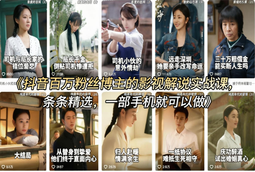 抖音百万粉丝博主的影视解说实战课，精选独家解说教学，条条精选，一部手机就可以做-小二项目网