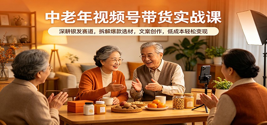 中老年视频号带货实战课：深耕银发赛道，拆解爆款选材，文案创作，低成本轻松变现-小二项目网