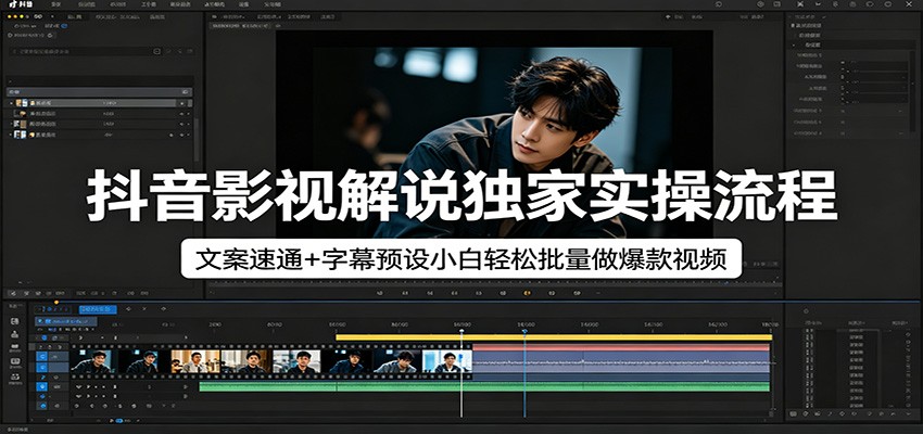 抖音影视解说独家实操流程，文案速通+字幕预设小白轻松批量做爆款视频-小二项目网