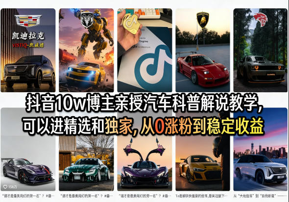 抖音10w博主亲授汽车科普解说教学，可以进精选和独家，从0涨粉到稳定收益（详细视频课程+1T素材）-小二项目网