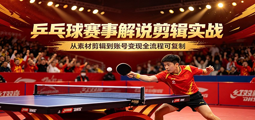 乒乓球赛事解说剪辑实战，从素材剪辑到账号变现全流程可复制-小二项目网