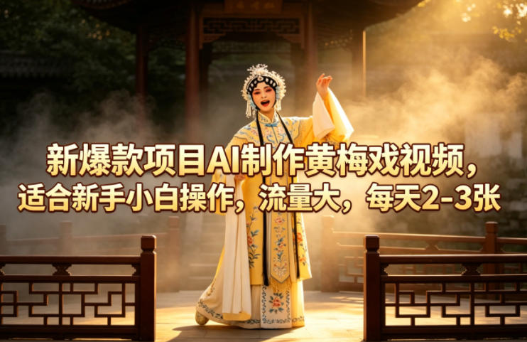 新爆款项目AI制作黄梅戏视频，适合新手小白操作，流量大，每天2-3张-小二项目网