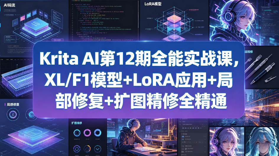 Krita AI第12期全能实战课，XL/F1模型+LoRA应用+局部修复+扩图精修全精通-小二项目网