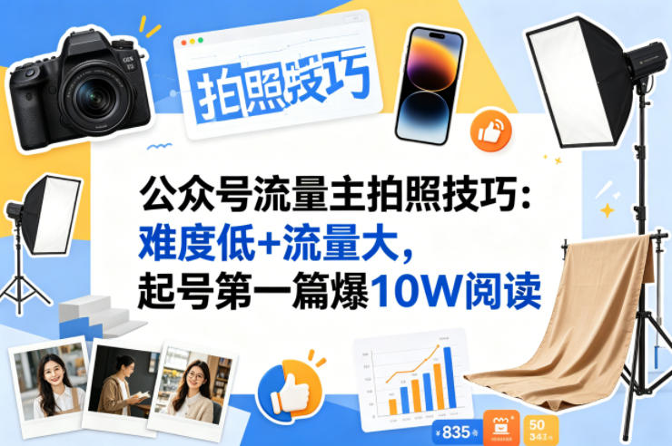 公众号流量主之拍照技巧赛道，难度低+流量大，起号第一篇就爆了10w阅读-小二项目网