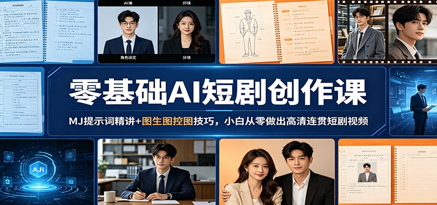零基础AI短剧创作课：MJ提示词精讲+图生图控图技巧，小白从零做出高清连贯短剧视频-小二项目网