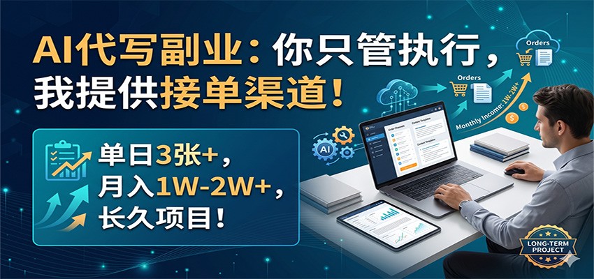 AI代写副业：你只管执行，我提供接单渠道！单日3张+，月入1W-2W+，长久项目-小二项目网