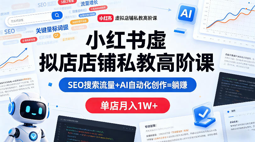 小红书虚拟店铺私教高阶课，SEO搜索流量+AI自动化创作=躺賺，单店月入1W+-小二项目网