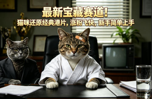 最新宝藏赛道！猫咪还原经典港片，涨粉飞快，新手简单上手-小二项目网
