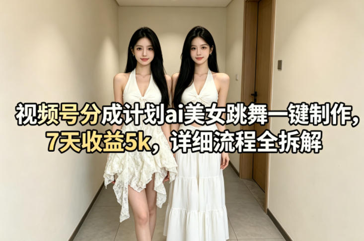视频号分成计划ai美女跳舞一键制作，7天收益5k，详细流程全拆解-小二项目网