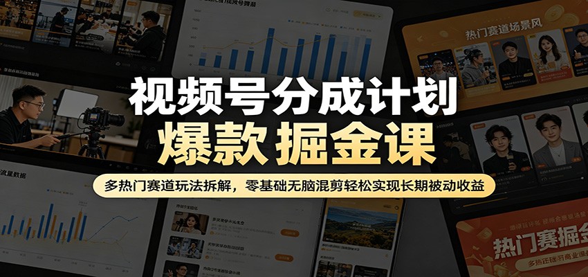 视频号分成计划爆款掘金课：多热门赛道玩法拆解，零基础无脑混剪轻松实现长期被动收益-小二项目网