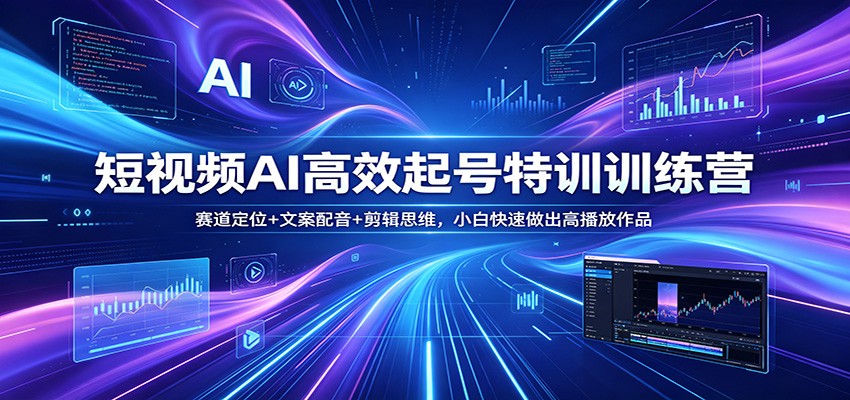 短视频AI高效起号特训训练营：赛道定位+文案配音+剪辑思维，小白快速做出高播放作品-小二项目网